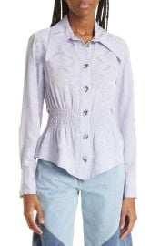 Ganni Floral Jacquard Smocked Waist Shirt at Nordstrom