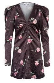 Ganni Floral Long Sleeve Crinkled Satin Dress at Nordstrom