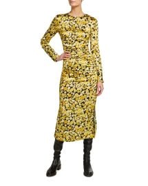 Ganni Floral Print Satin Midi Dress at Neiman Marcus