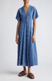 Ganni Future Button Front Organic Cotton Blend Denim Maxi Dress at Nordstrom