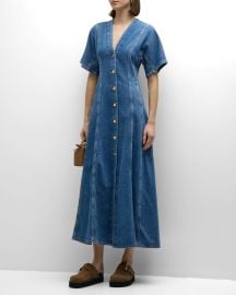 Ganni Future Short-Sleeve Denim Maxi Dress at Neiman Marcus