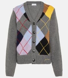 Ganni Gray Harlequin Cardigan at Mytheresa