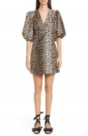 Ganni Leopard Jacquard Puff Sleeve Minidress   Nordstrom at Nordstrom