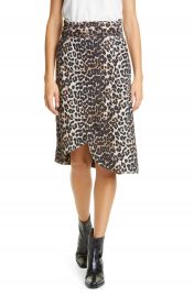 Ganni Leopard Print Asymmetrical Denim Wrap Skirt   Nordstrom at Nordstrom