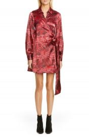 Ganni Long Sleeve Silk Stretch Satin Wrap Dress   Nordstrom at Nordstrom