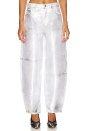 Ganni NET SUSTAIN metallic high rise tapered organic jeans at Revolve