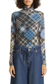 Ganni Print Turtleneck Mesh Top at Nordstrom