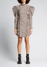 Ganni Printed Cotton Poplin Gathered Dress - at Bergdorf Goodman