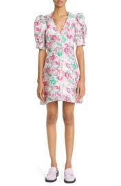 Ganni Puff Sleeve Floral Jacquard Dress at Nordstrom