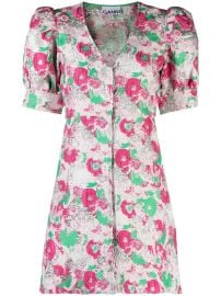 Ganni Puff Sleeve Floral Jacquard Dress at Farfetch