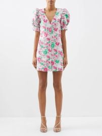 Ganni Puff Sleeve Floral Jacquard Dress at Matches