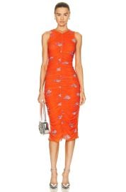 Ganni Ruched Floral Print Mesh Dress at Forward