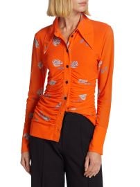 Ganni Ruched Floral Print Mesh Shirt at Saks Fifth Avenue