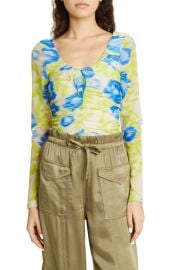 Ganni Ruched Mesh Top at Nordstrom