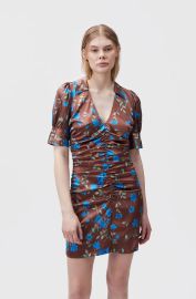 Ganni Ruched Mini Dress in Root Beer at THE YES