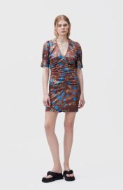 Ganni Ruched Mini Dress in Root Beer at THE YES