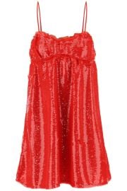 Ganni Ruched Sequined Tulle Mini Dress at Cettire