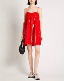 Ganni Ruched Sequined Tulle Mini Dress at Yoox