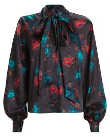 Ganni Samba Satin Tie Neck Blouse reg at Intermix