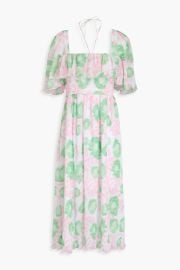 Ganni Shirred printed georgette midi dress at The Outnet