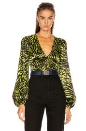 Ganni Silk Stretch Satin Top in Lime Tiger   FWRD at Forward