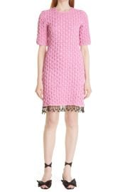 Ganni Smocked Satin Short Sleeve Dress at Nordstrom