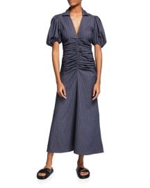 Ganni Stretch Pinstripe A-Line Dress at Neiman Marcus