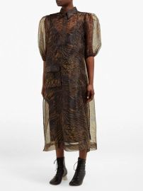 Ganni Tiger Print Organza Dress in Brown at Net a Porter