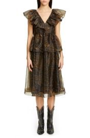 Ganni Tiger Print Organza Midi Dress at Nordstrom