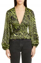 Ganni Tiger Print Silk Satin Blouse   Nordstrom at Nordstrom