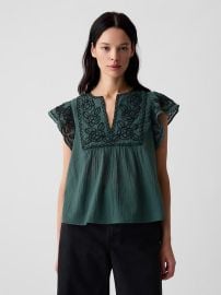 Gap Crinkle Gauze Embroidered Cropped Shirt at GAP