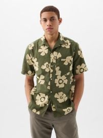 Gap Linen Cotton Shirt in Green Floral at Gap