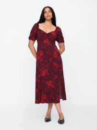 Gap Sweetheart Puff Sleeve Midi Dress in red floral print at Gap