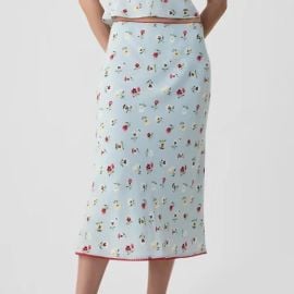 Gap x Doen Skirt Floral Crepe Lace Trimmed Elastic Waist Midi Multicolor XL eBay at eBay