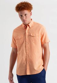 Garment Dye Short-Sleeve Linen Shirt - Washed Orange - at Ben Sherman