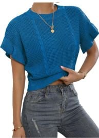 Garvee Womenx27s Ruffled Short Sleeve Sweater Tops Round Neck Knitted Lightweight Cropped Pullovers Sweater Target at Target