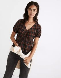 Gathered V-Neck Top in Plaid at Madewell