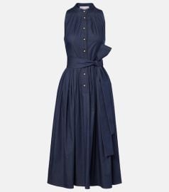 Gathered cotton-blend midi dress at Mytheresa