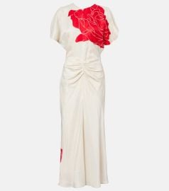 Gathered floral midi dress in white - Victoria Beckham at Mytheresa