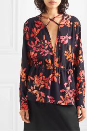 Gathered floral-print crepe de chine blouse at Net a Porter