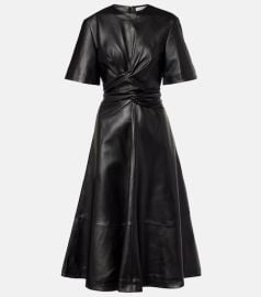 Gathered leather midi dress at Mytheresa