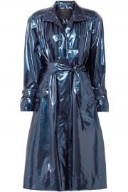 Gathered metallic vinyl trench coat at The Outnet