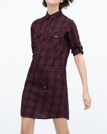 Gathered waist checked dress at Zara