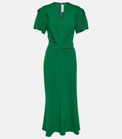 Gathered wool-blend midi dress in green - Victoria Beckham at Mytheresa