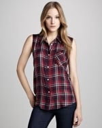 Gavin plaid sleeveless shirt at Neiman Marcus