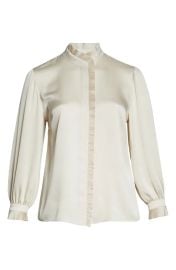 Gemma Pleated Trim Satin Blouse by Lafayette 148 New York at Nordstrom