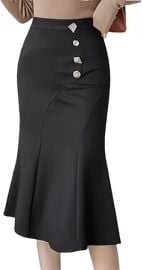 Generic Women Mermaid Skirt Spliced Chic Buttons Elegant High Waist Midi Skirts Office Lady Party Skirts at Amazon