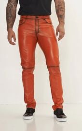 Genuine Lambskin Leather Pants - ORANGE TINT - Ron Tomson at Ron Tomson