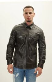 Genuine Lambskin Leather Shirt - Dark Brown - at Ron Tomson