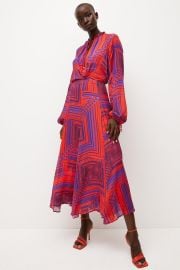 Geo Chiffon Balloon Sleeve Drama Woven Maxi at Karen Millen